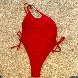New womens asymmetric xl one piece sexy red lace up swimsuit